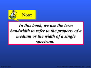 In this book, we use the term bandwidth to refer to the property of a medium or the width of a single spectrum.   Note: 