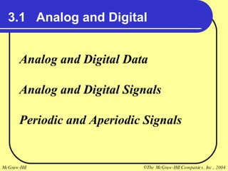 3.1  Analog and Digital Analog and Digital Data Analog and Digital Signals Periodic and Aperiodic Signals 
