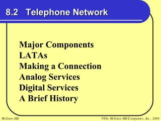8.2  Telephone Network Major Components LATAs Making a Connection Analog Services Digital Services A Brief History 