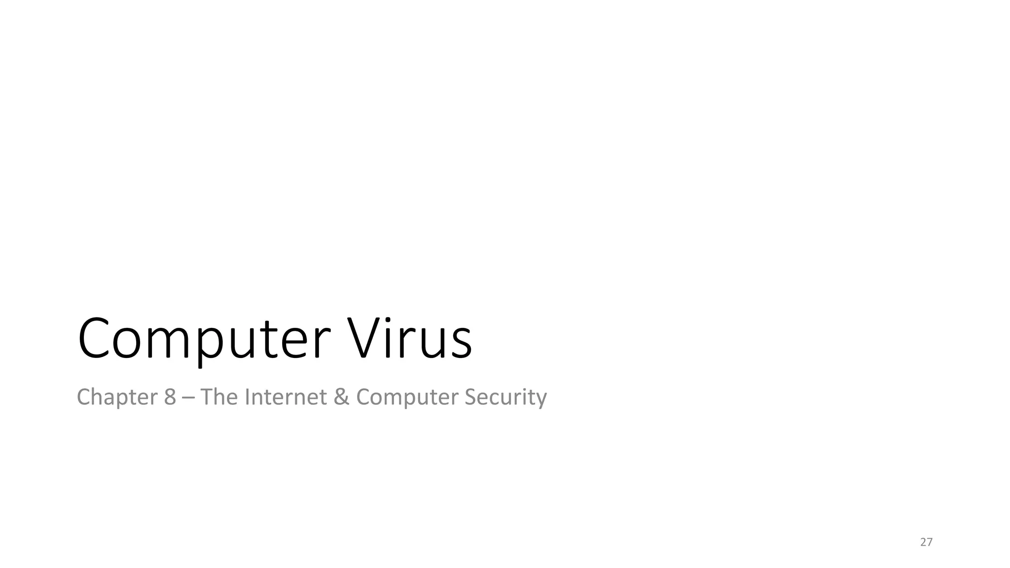 Computer Virus
Chapter 8 – The Internet & Computer Security
27
 