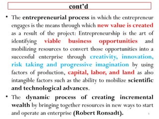 CHAPTER ONE Nature of Entrepreneurship for freshman student | PPTX