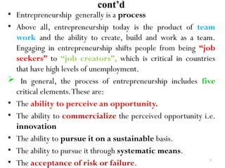 CHAPTER ONE Nature of Entrepreneurship for freshman student | PPTX