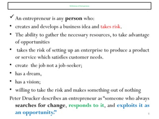 CHAPTER ONE Nature of Entrepreneurship for freshman student | PPTX