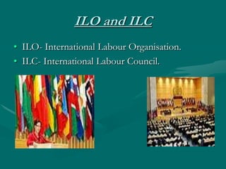 ILO and ILC
• ILO- International Labour Organisation.
• ILC- International Labour Council.
 