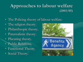Approaches to labour welfare
                                        (2003/05)

•   The Policing theory of labour welfare....