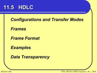 11.5  HDLC Configurations and Transfer Modes Frames Frame Format Examples Data Transparency 