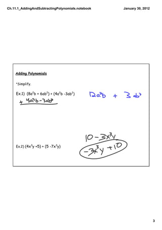 Ch.11.1 Adding and Subtracting Polynomials | PDF