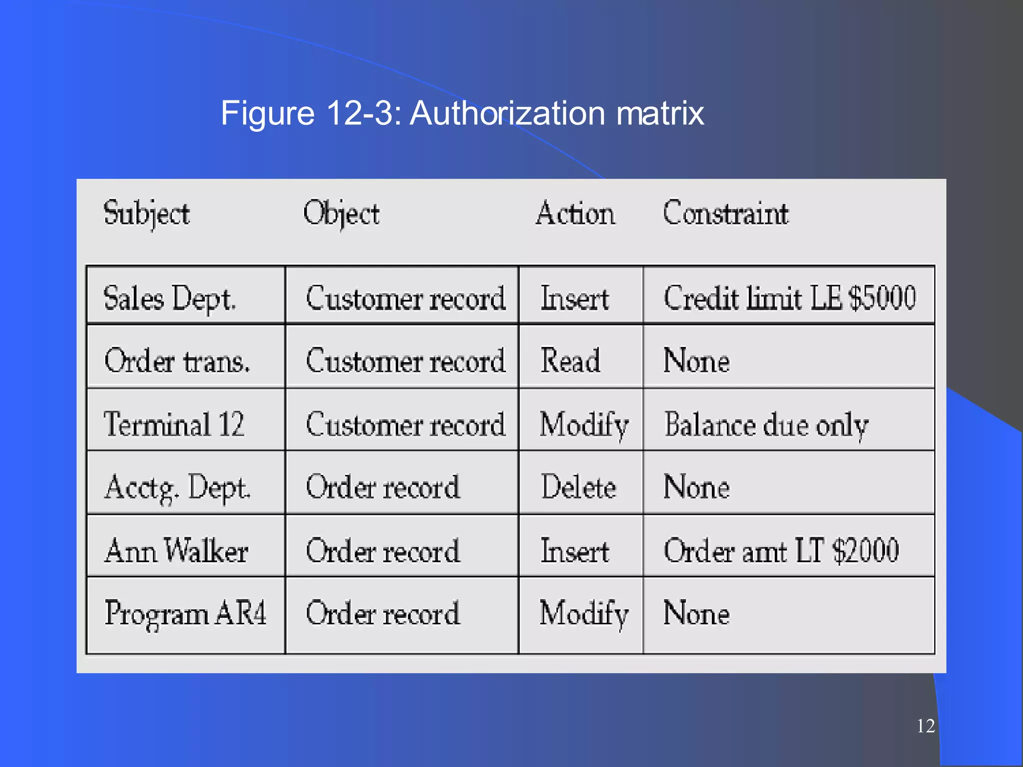 Figure 12-3: Authorization matrix 