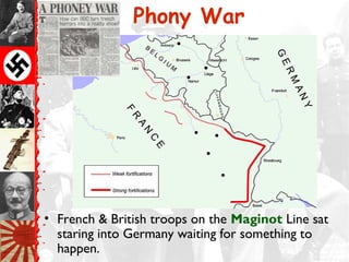 Phony War
• French & British troops on the Maginot Line sat
staring into Germany waiting for something to
happen.
 