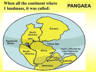 PANGAEA 
When all the continent where 
1 landmass, it was called: 
 