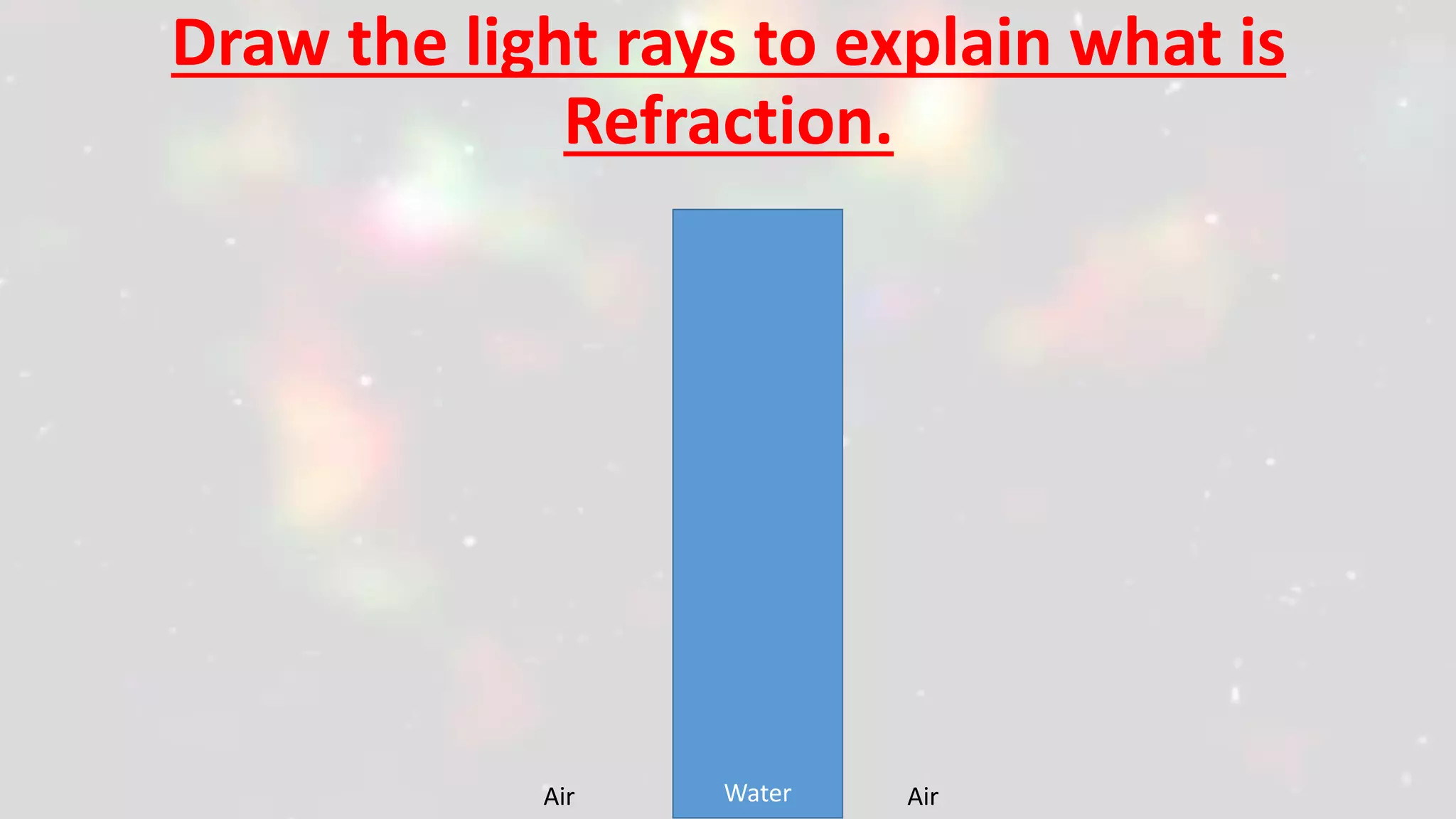 WaterAir Air
Draw the light rays to explain what is
Refraction.
 