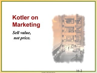 16-2Copyright © 2003 Prentice-Hall, Inc.
Sell value,Sell value,
not price.not price.
Kotler on
Marketing
 