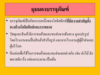 มุมมองบรรจุภัณฑ์ในแบบต่ำงๆ มีดังนี้
1.บรรจุภัณฑ์เพื่อการตลาด
2.บรรจุภัณฑ์โลจิสติกส์
3.การบูรณาการบรรจุภัณฑ์
4.บรรจุภัณฑ์กับการรวมหน่วยผลิตภัณฑ์
5.บรรจุภัณฑ์ที่พึงปรารถนา
 