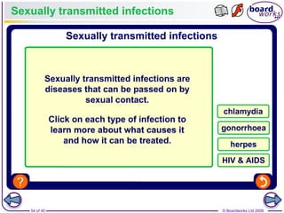 54 of 40 © Boardworks Ltd 2008
Sexually transmitted infections
 