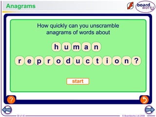 58 of 40 © Boardworks Ltd 2008
Anagrams
 