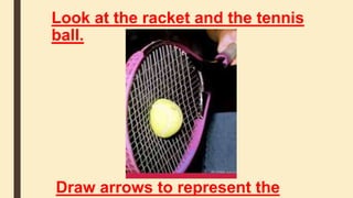 Look at the racket and the tennis
ball.
Draw arrows to represent the
 