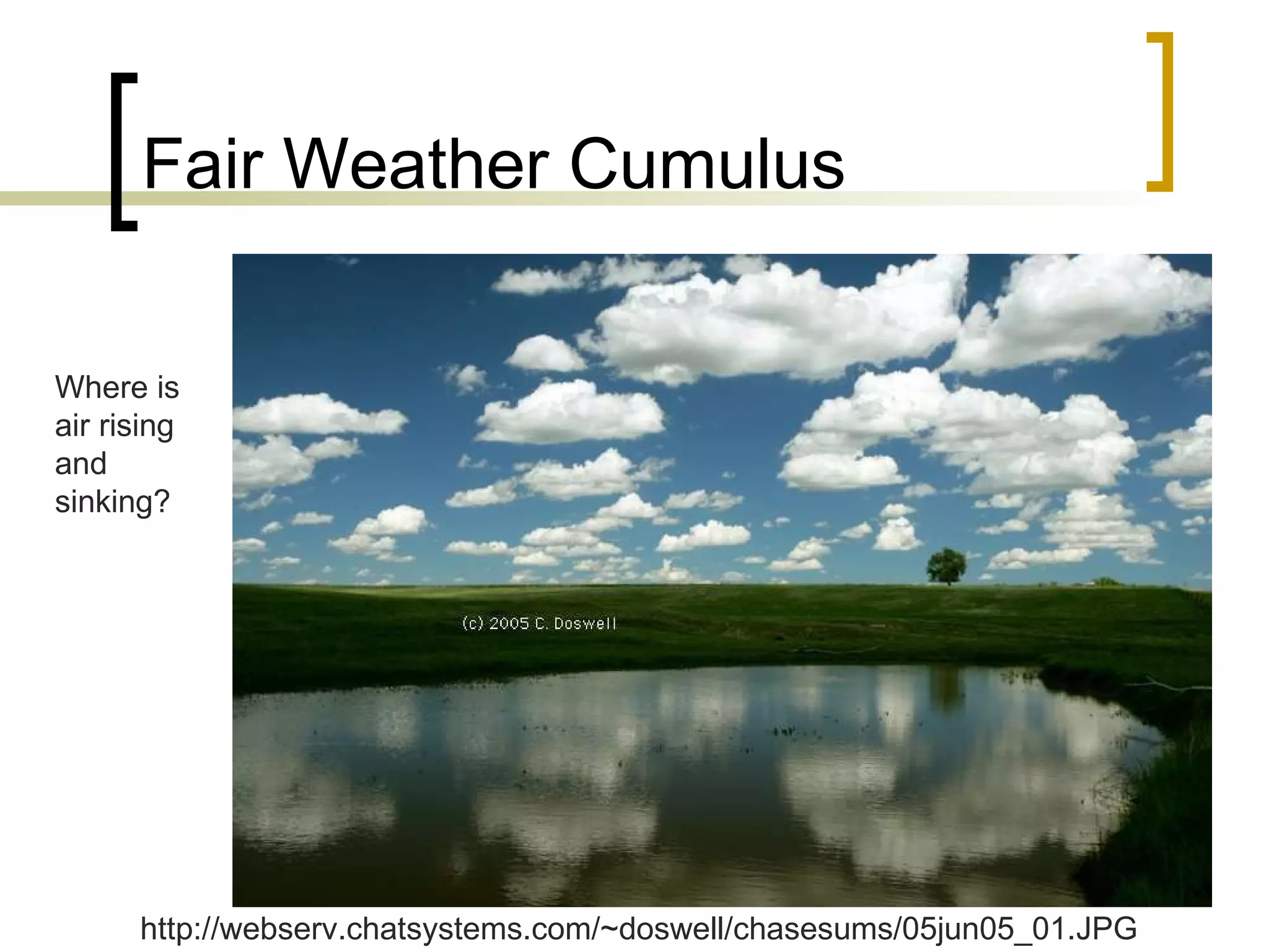 Fair Weather Cumulus Where is air rising and sinking? http://webserv.chatsystems.com/~doswell/chasesums/05jun05_01.JPG 