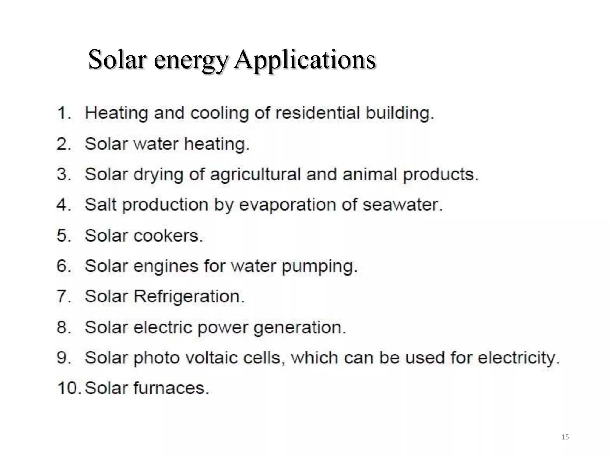 Solar energyApplications
15
 