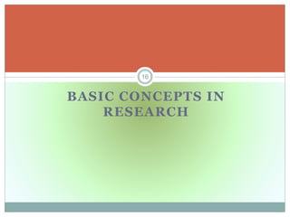 BASIC CONCEPTS IN
RESEARCH
16
 