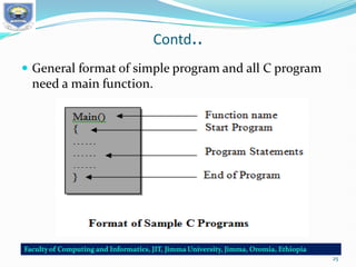 Contd..
 General format of simple program and all C program
need a main function.
25
 