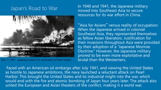 Japan’s Road to War
65
Dec. 7, 1941- Japanese attack US naval base at Pearl Harbor
 