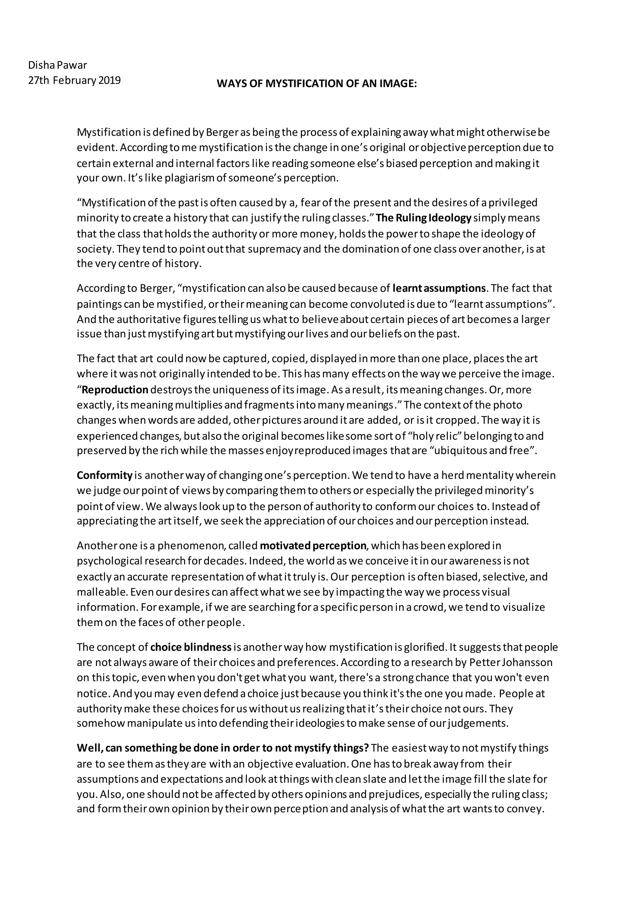 Essay on Mystification | DOCX