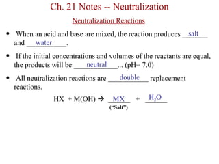 Ch. 20 & 21 notes (acids & bases) teacher | PPT | Chemistry | Science