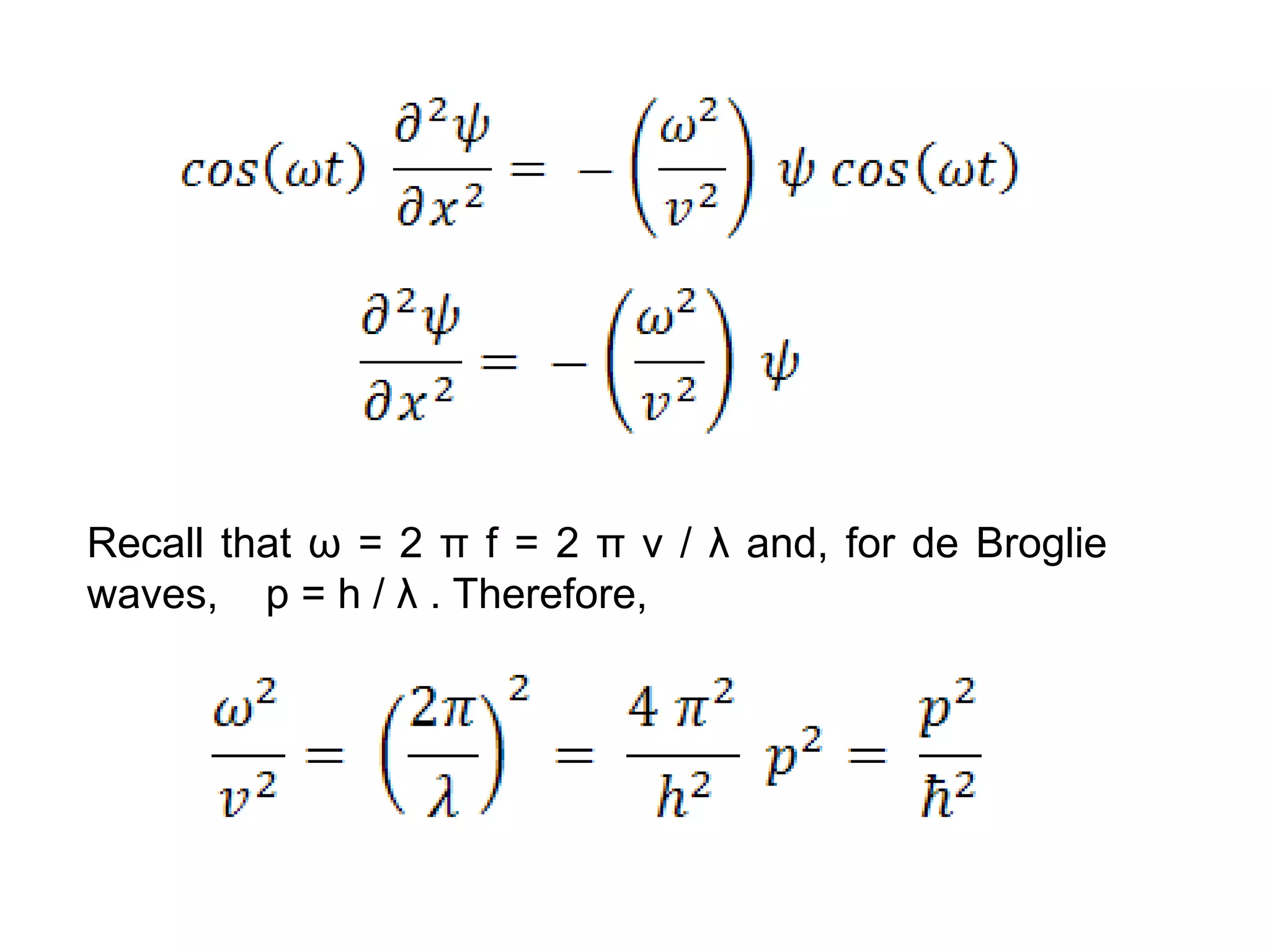 Recall that ω = 2 π f = 2 π v / λ and, for de Broglie
waves, p = h / λ . Therefore,
 