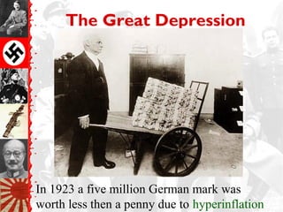 The Great Depression




In 1923 a five million German mark was
worth less then a penny due to hyperinflation
 