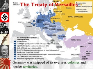 The Treaty of Versailles




Germany was stripped of its overseas colonies and
border territories.
 