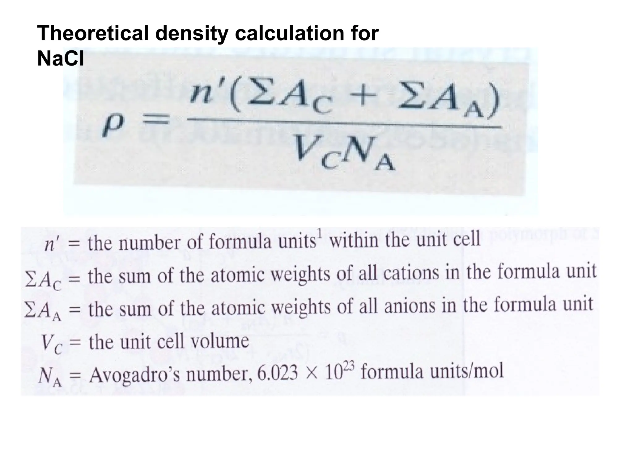 Theoretical density calculation for
NaCl
 