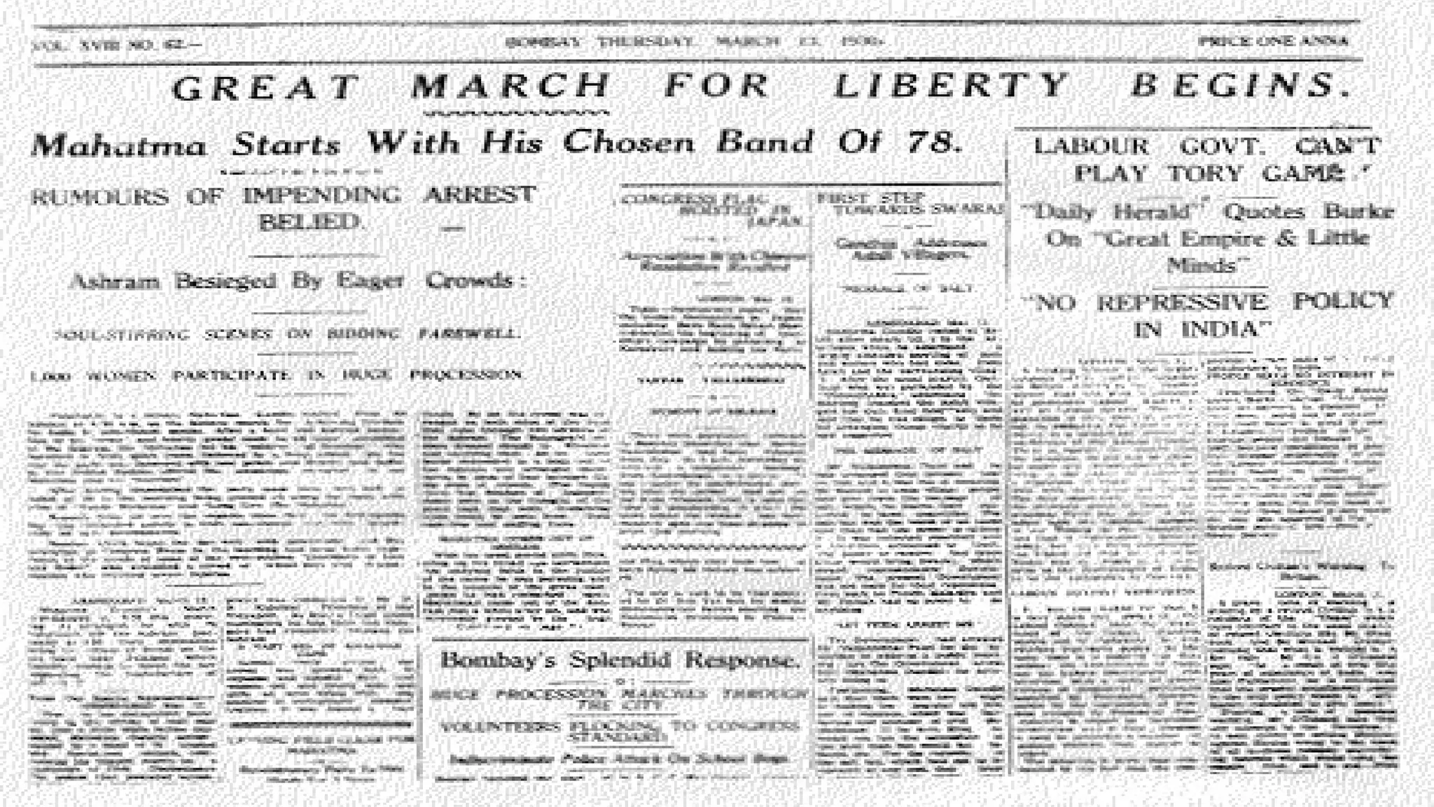 Newspaper report on the
commencement of Dandi
March 12, 1930
 