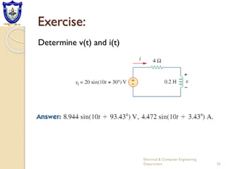 Exercise:
Electrical & Computer Engineering
Department 35
Determine v(t) and i(t)
 