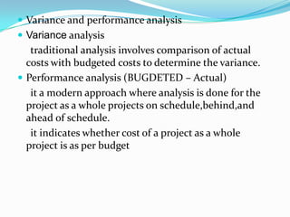 Variance Analysis Innovative Project Ch 2 project planning and control | PPTX
