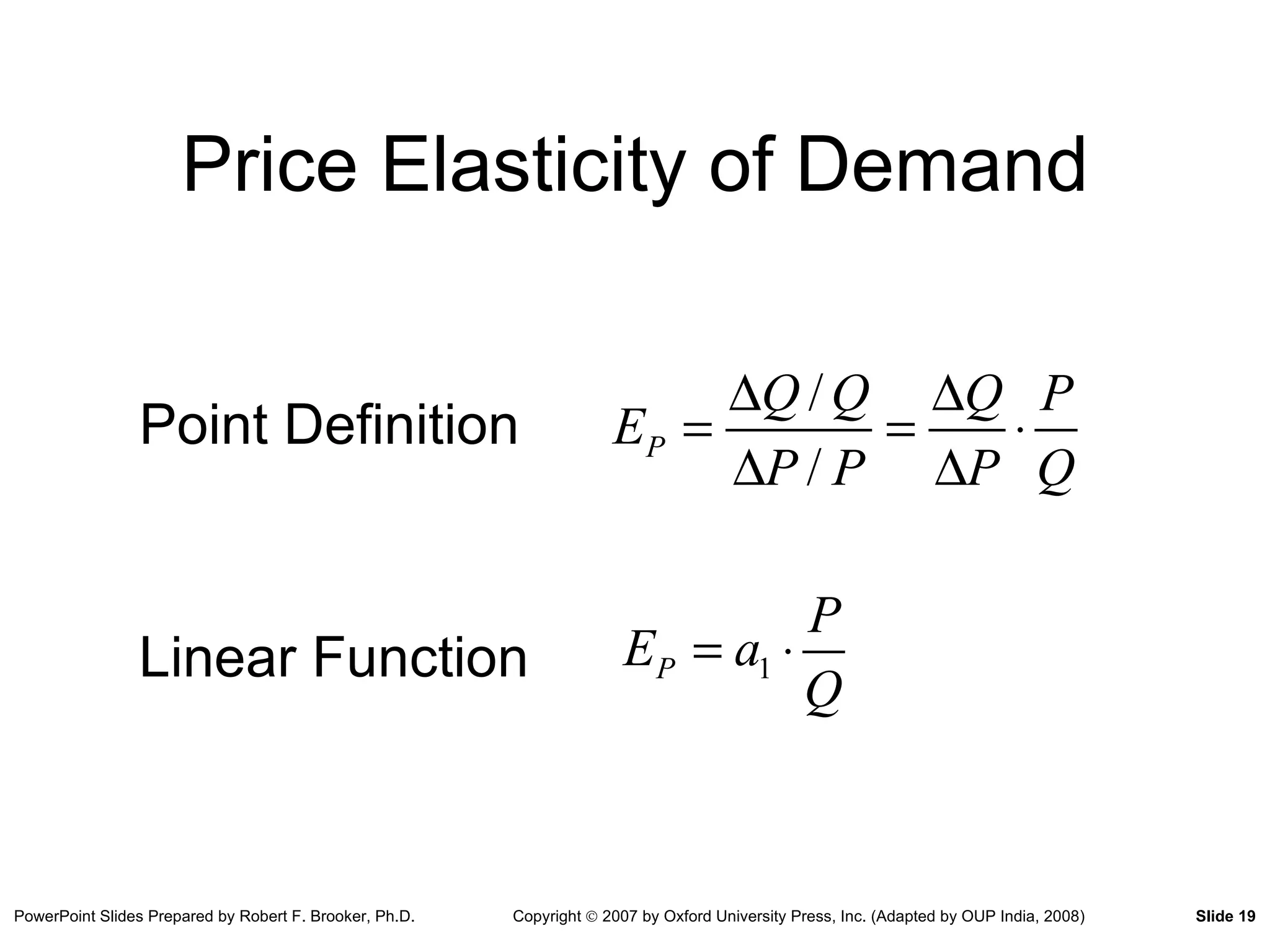 Price Elasticity of Demand Linear Function Point Definition 