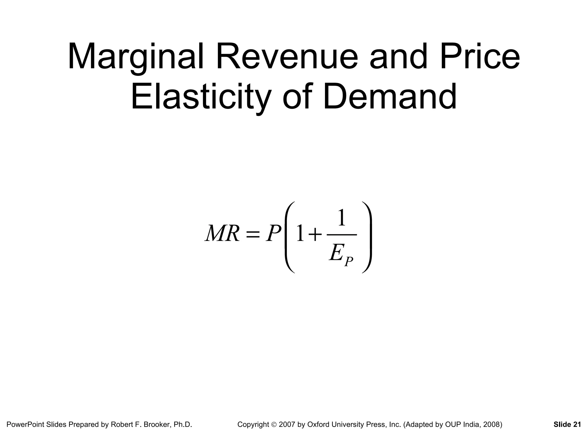 Marginal Revenue and Price Elasticity of Demand 