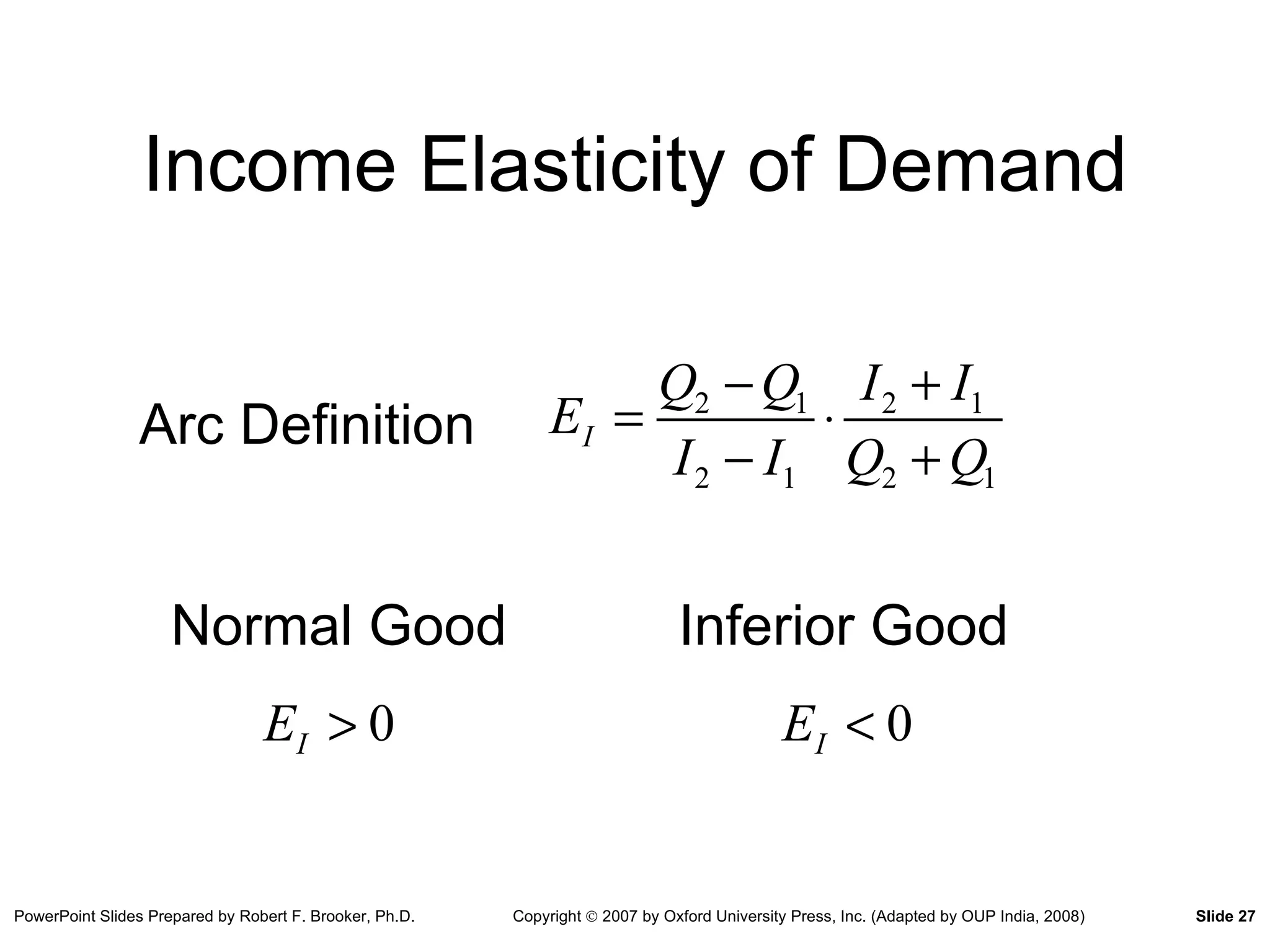 Income Elasticity of Demand Arc Definition Normal Good Inferior Good 