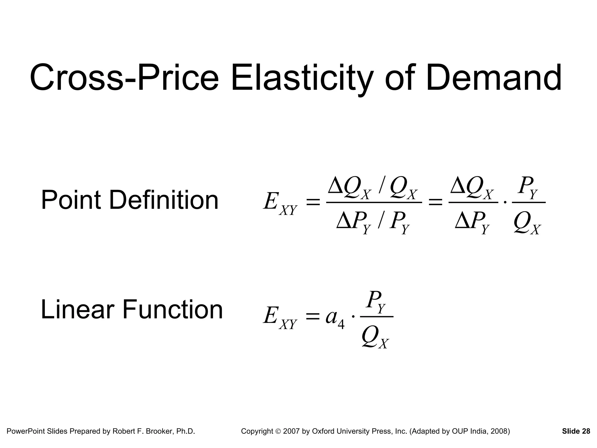 Cross-Price Elasticity of Demand Linear Function Point Definition 