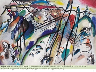 Figure 33-6 VASSILY KANDINSKY, Improvisation 28 (second version), 1912. Oil on canvas, 3’ 7 7/8” x 5’ 3 7/8”.
Solomon R. Guggenheim Museum, New York (gift of Solomon R. Guggenheim, 1937).
                                                                                                                11
 