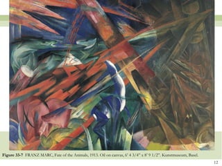 Figure 33-7 FRANZ MARC, Fate of the Animals, 1913. Oil on canvas, 6’ 4 3/4” x 8’ 9 1/2”. Kunstmuseum, Basel.
                                                                                                               12
 