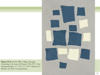 Figure 33-22 JEAN ARP, Collage Arranged
According to the Laws of Chance, 1916–1917. Torn
and pasted paper, 1’ 7 1/8” x 1’ 1 5/8”. Museum of
Modern Art, New York (purchase).

                                                     33
 