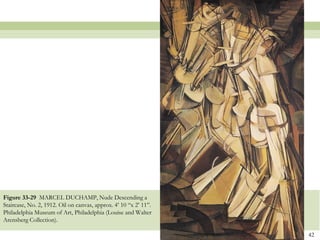Figure 33-29 MARCEL DUCHAMP, Nude Descending a
Staircase, No. 2, 1912. Oil on canvas, approx. 4’ 10 “x 2’ 11”.
Philadelphia Museum of Art, Philadelphia (Louise and Walter
Arensberg Collection).

                                                                  42
 