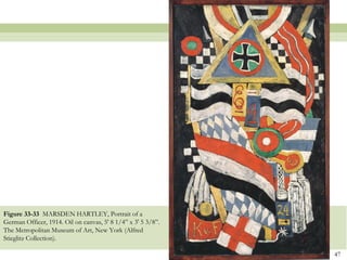 Figure 33-33 MARSDEN HARTLEY, Portrait of a
German Officer, 1914. Oil on canvas, 5' 8 1/4” x 3' 5 3/8”.
The Metropolitan Museum of Art, New York (Alfred
Stieglitz Collection).

                                                              47
 