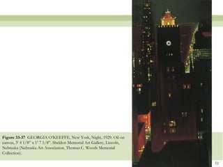 Figure 33-37 GEORGIA O’KEEFFE, New York, Night, 1929. Oil on
canvas, 3’ 4 1/8” x 1’ 7 1/8”. Sheldon Memorial Art Gallery, Lincoln,
Nebraska (Nebraska Art Association, Thomas C. Woods Memorial
Collection).

                                                                        51
 