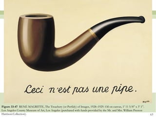 Figure 33-47 RENÉ MAGRITTE, The Treachery (or Perfidy) of Images, 1928–1929. Oil on canvas, 1’ 11 5/8” x 3’ 1”.
Los Angeles County Museum of Art, Los Angeles (purchased with funds provided by the Mr. and Mrs. William Preston
Harrison Collection).                                                                                              63
 