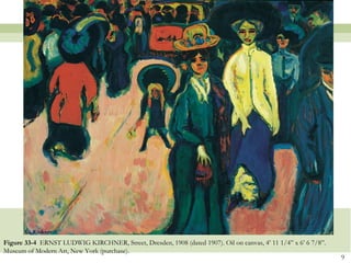 Figure 33-4 ERNST LUDWIG KIRCHNER, Street, Dresden, 1908 (dated 1907). Oil on canvas, 4’ 11 1/4” x 6’ 6 7/8”.
Museum of Modern Art, New York (purchase).
                                                                                                                9
 