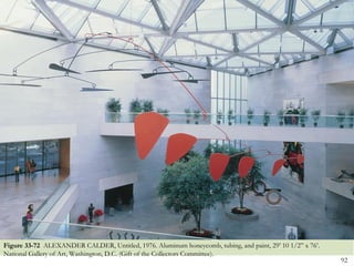 Figure 33-72 ALEXANDER CALDER, Untitled, 1976. Aluminum honeycomb, tubing, and paint, 29’ 10 1/2” x 76’.
National Gallery of Art, Washington, D.C. (Gift of the Collectors Committee).
                                                                                                           92
 