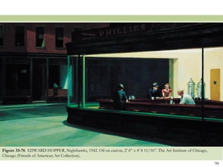 Figure 33-76 EDWARD HOPPER, Nighthawks, 1942. Oil on canvas, 2’ 6” x 4’ 8 11/16”. The Art Institute of Chicago,
Chicago (Friends of American Art Collection).
                                                                                                                  98
 
