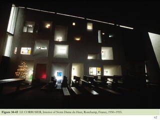 Figure 34-43 LE CORBUSIER, Interior of Notre Dame du Haut, Ronchamp, France, 1950–1955.
                                                                                          62
 