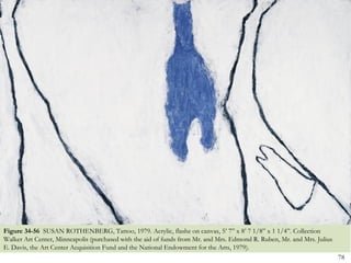 Figure 34-56 SUSAN ROTHENBERG, Tattoo, 1979. Acrylic, flashe on canvas, 5’ 7‖ x 8’ 7 1/8‖ x 1 1/4‖. Collection
Walker Art Center, Minneapolis (purchased with the aid of funds from Mr. and Mrs. Edmond R. Ruben, Mr. and Mrs. Julius
E. Davis, the Art Center Acquisition Fund and the National Endowment for the Arts, 1979).
                                                                                                                         78
 